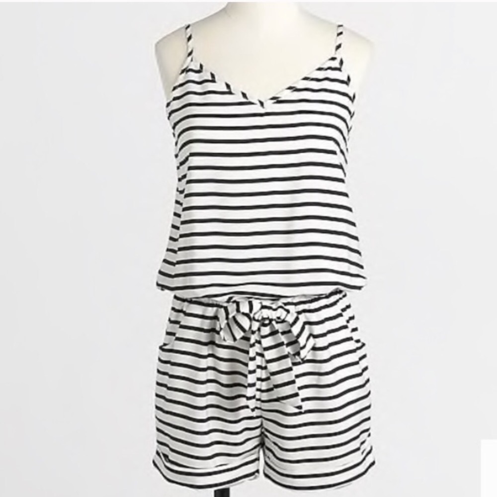 •J. Crew Factory• tie waist striped romper